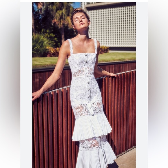 Alexis Dresses & Skirts - Alexis Lyssa White Pleat Midi Crochet Dress